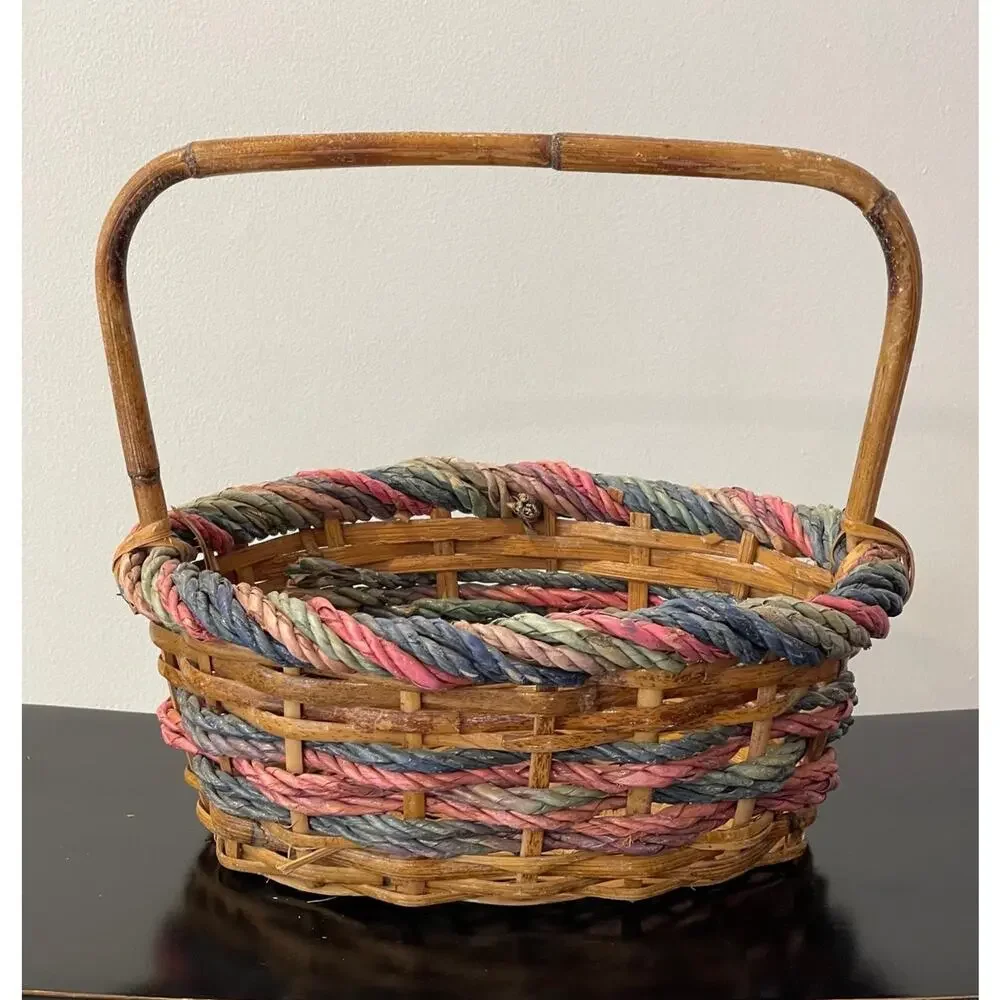 Oval Wicker Basket with Colorful Trim